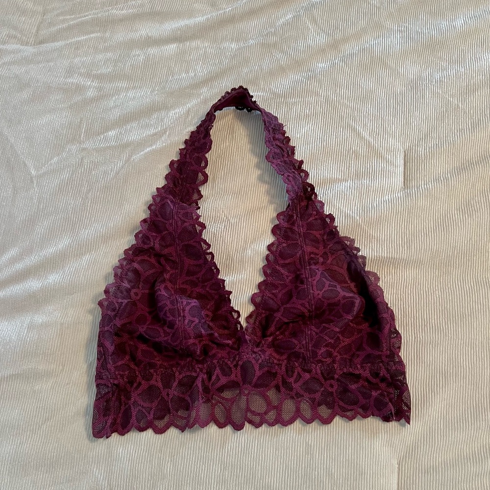 Burgundy Floral Lace Halter Bralette from PINK, Size S